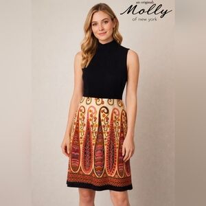 Milly of New York Sleeveless Knit & Paisley Print Dress – Mock Neck